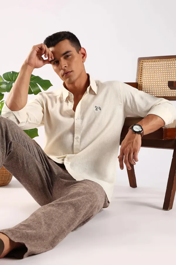 Off_White_Full_Sleeves_100%_Pure_Irish_Linen_Cotton_Shirt_For_Men
