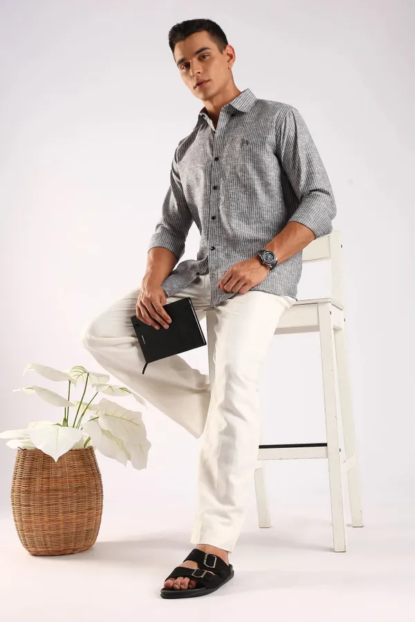 Charcoal_Black_Linen_100%_Pure_Cotton_Striped_Shirt_For_Men