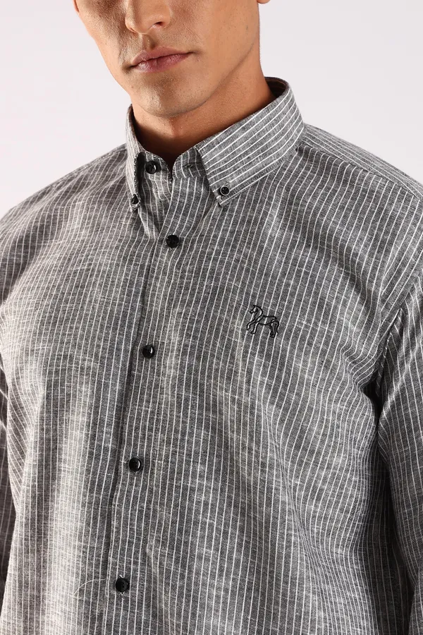 Charcoal_Black_Linen_100%_Pure_Cotton_Striped_Shirt_For_Men
