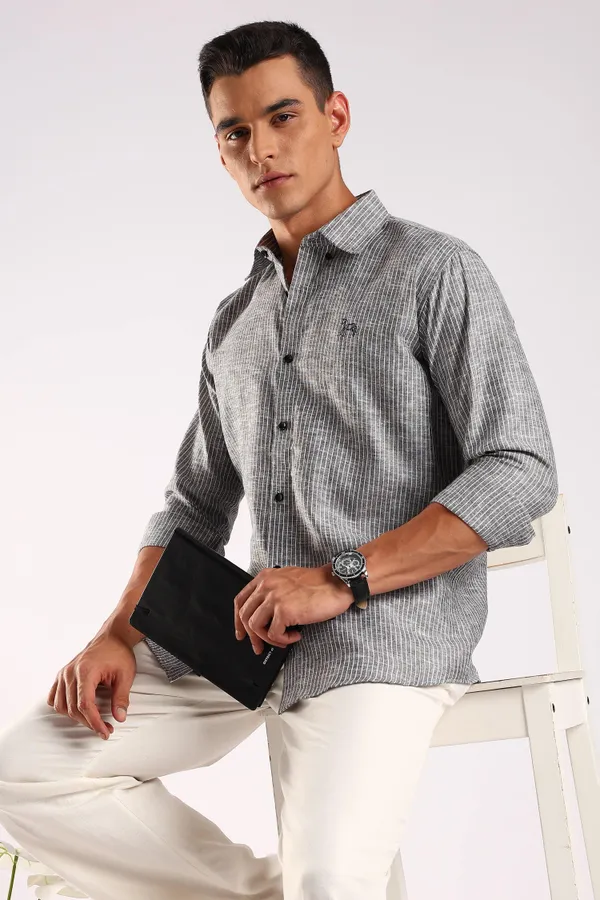 Charcoal_Black_Linen_100%_Pure_Cotton_Striped_Shirt_For_Men
