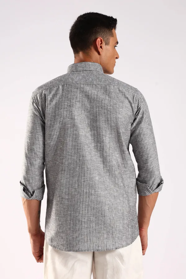 Charcoal_Black_Linen_100%_Pure_Cotton_Striped_Shirt_For_Men