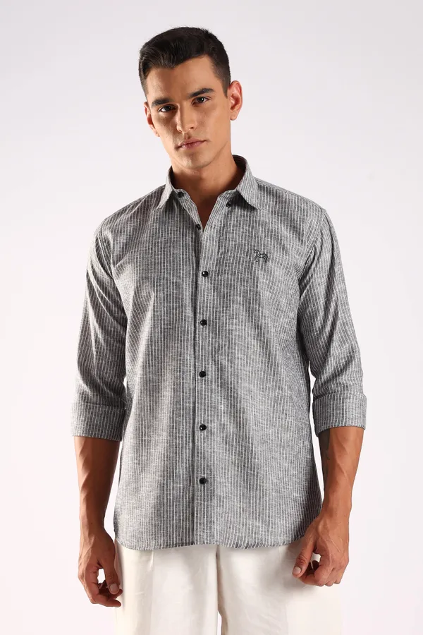 Charcoal_Black_Linen_100%_Pure_Cotton_Striped_Shirt_For_Men