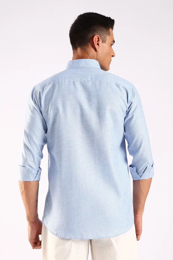 Blue_Linen_100%_Pure_Cotton_Blend_Opaque_Checked_Shirt_For_Men