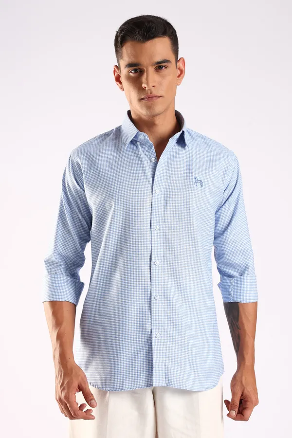 Blue_Linen_100%_Pure_Cotton_Blend_Opaque_Checked_Shirt_For_Men