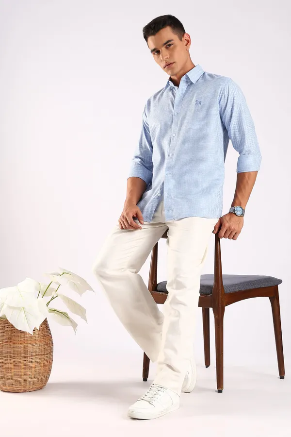 Blue_Linen_100%_Pure_Cotton_Blend_Opaque_Checked_Shirt_For_Men