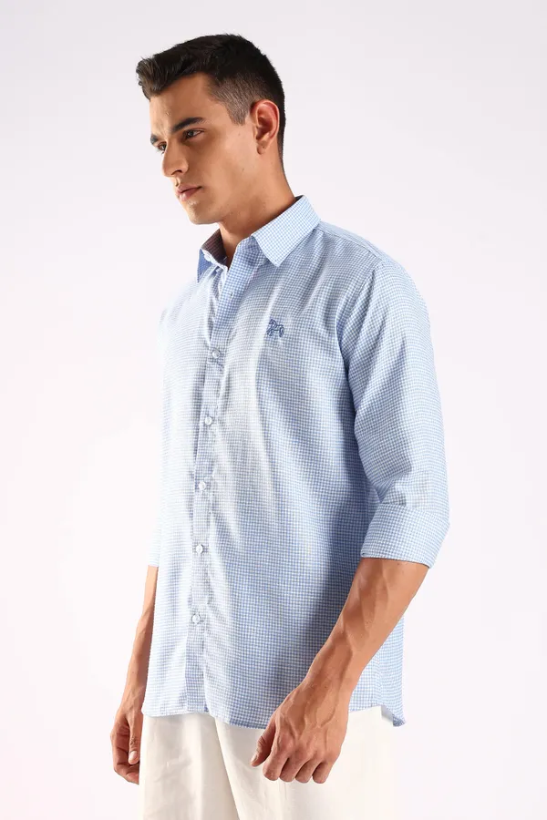 Blue_Linen_100%_Pure_Cotton_Blend_Opaque_Checked_Shirt_For_Men