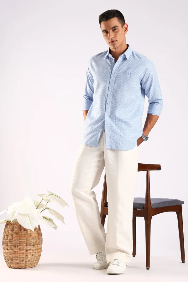 Blue_Linen_100%_Pure_Cotton_Blend_Opaque_Checked_Shirt_For_Men