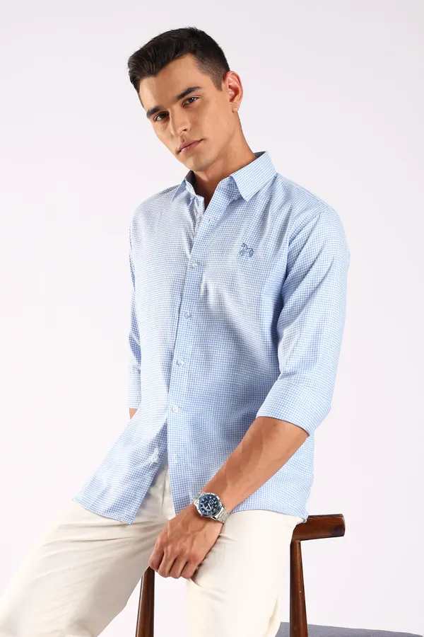 Blue_Linen_100%_Pure_Cotton_Blend_Opaque_Checked_Shirt_For_Men
