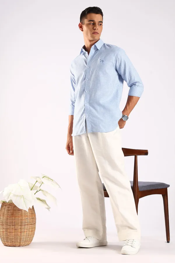 Blue_Linen_100%_Pure_Cotton_Blend_Opaque_Checked_Shirt_For_Men