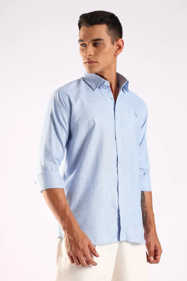 Blue_Linen_100%_Pure_Cotton_Blend_Opaque_Checked_Shirt_For_Men