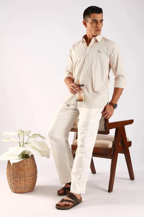 Golden_Beige_Poly_100%_Pure_Cotton_Classic_Pinstripe_Shirt_For_Men