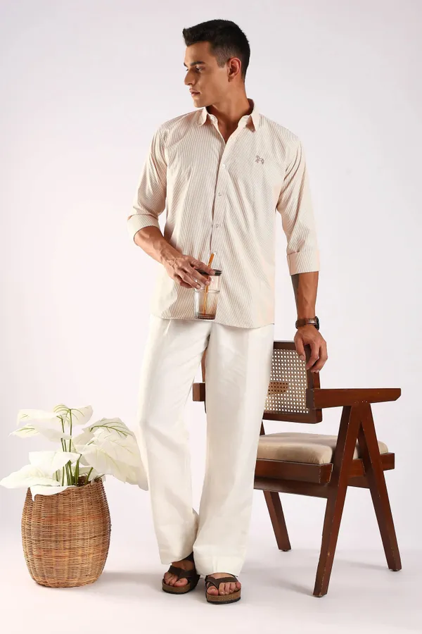 Golden_Beige_Poly_100%_Pure_Cotton_Classic_Pinstripe_Shirt_For_Men