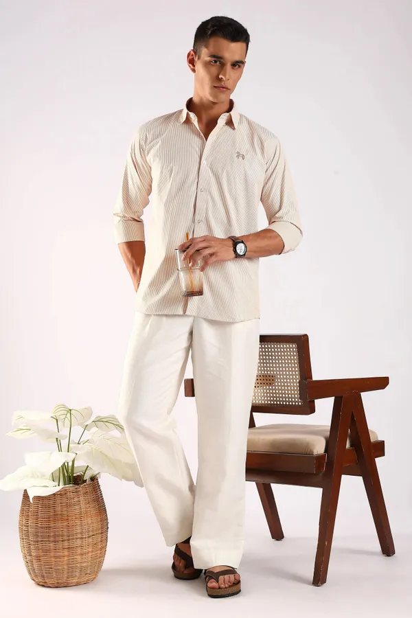 Golden_Beige_Poly_100%_Pure_Cotton_Classic_Pinstripe_Shirt_For_Men