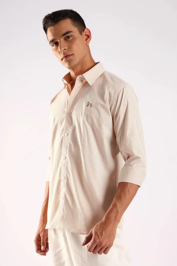 Golden_Beige_Poly_100%_Pure_Cotton_Classic_Pinstripe_Shirt_For_Men