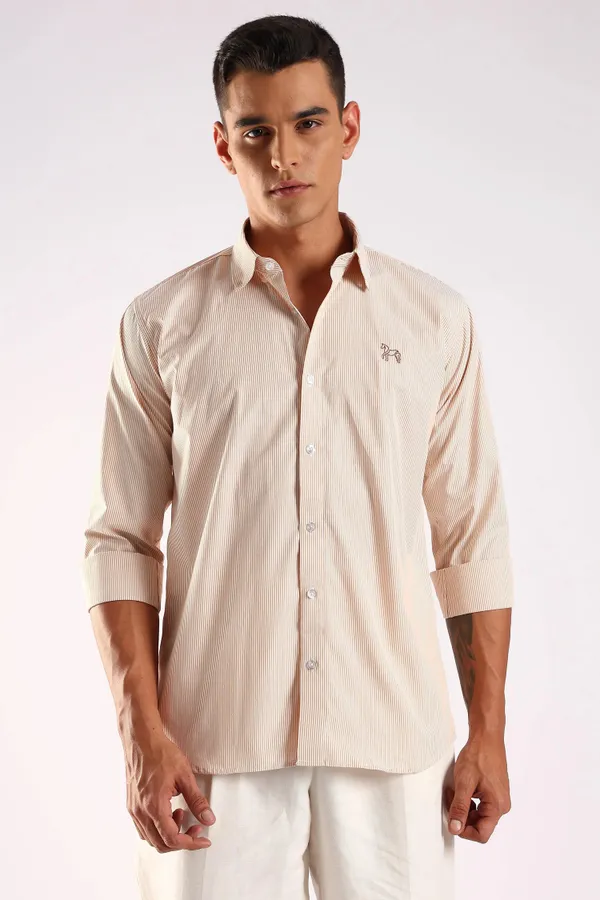 Golden_Beige_Poly_100%_Pure_Cotton_Classic_Pinstripe_Shirt_For_Men