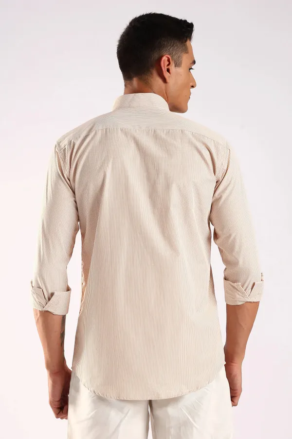 Golden_Beige_Poly_100%_Pure_Cotton_Classic_Pinstripe_Shirt_For_Men