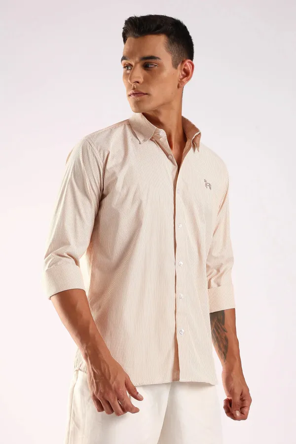 Golden_Beige_Poly_100%_Pure_Cotton_Classic_Pinstripe_Shirt_For_Men