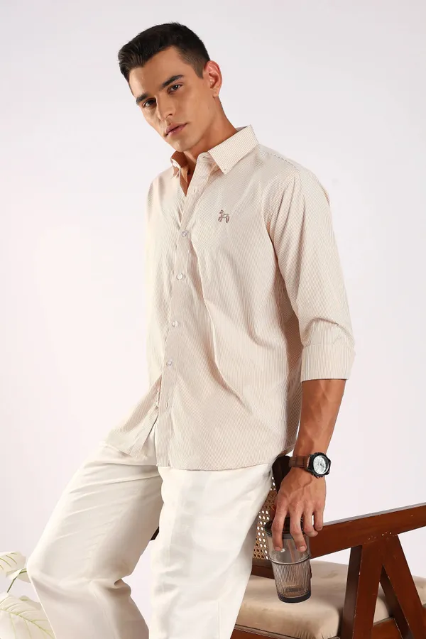Golden_Beige_Poly_100%_Pure_Cotton_Classic_Pinstripe_Shirt_For_Men