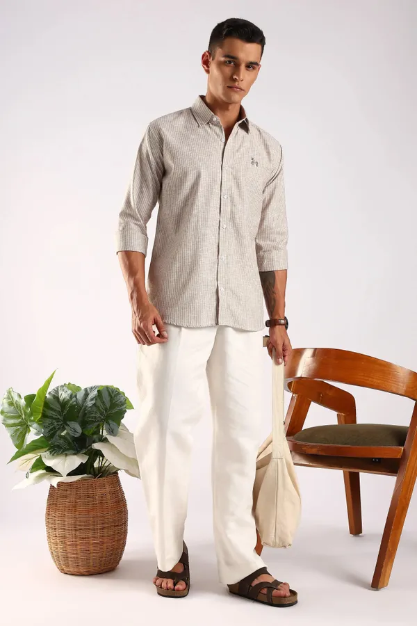 Beige_Linen_100%_Pure_Cotton_Grove_Striped_Shirt_For_Men