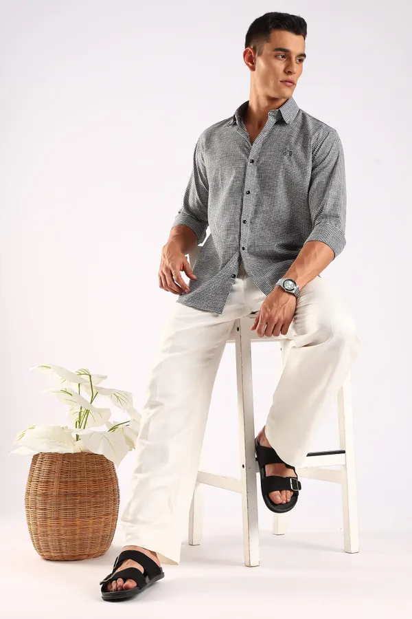 Black_Linen_100%_Pure_Cotton_Blend_Opaque_Checked_Shirt_For_Men