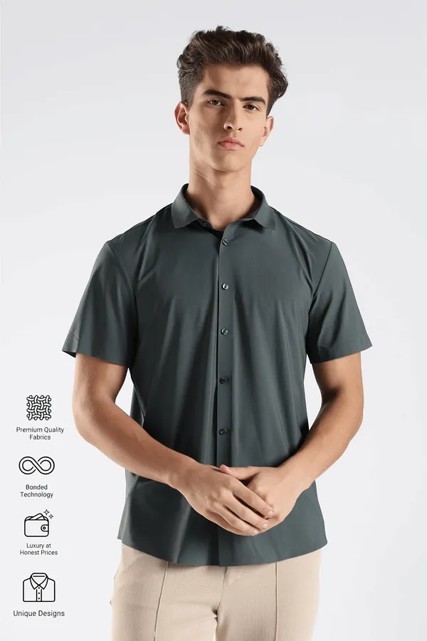 Dark_Green_Nylon_Spandex_Stitchless_Shirt_For_Men