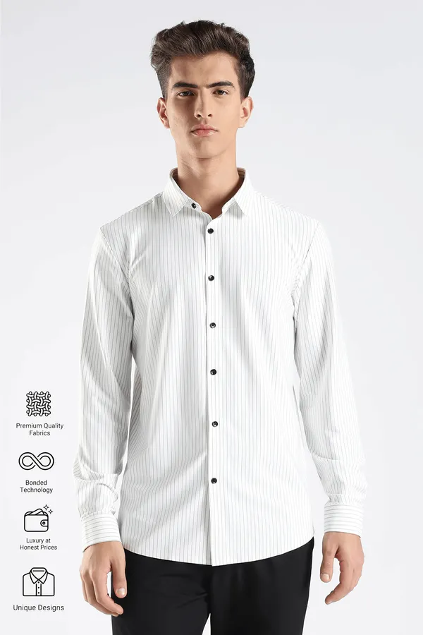 White_Nylon_Spandex_Striped_Shirt_For_Men