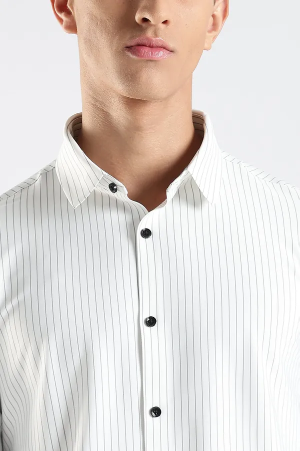 White_Nylon_Spandex_Striped_Shirt_For_Men