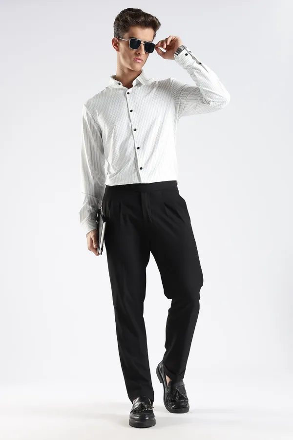 White_Nylon_Spandex_Striped_Shirt_For_Men