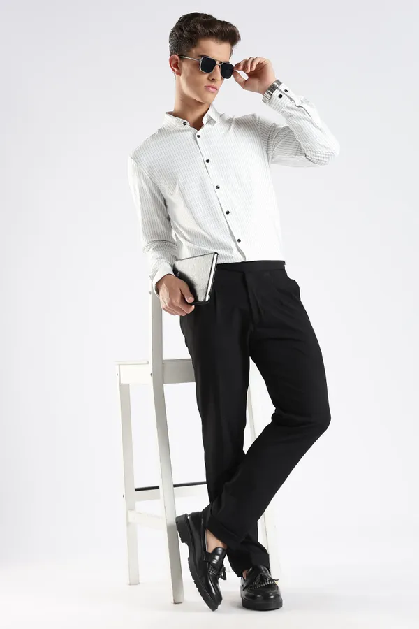 White_Nylon_Spandex_Striped_Shirt_For_Men