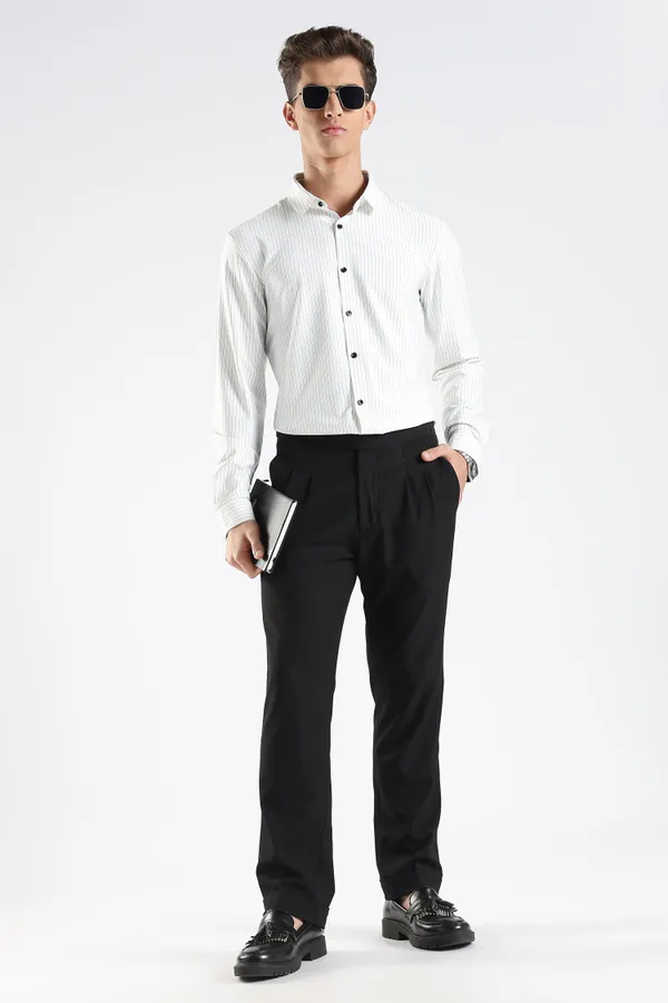 White_Nylon_Spandex_Striped_Shirt_For_Men