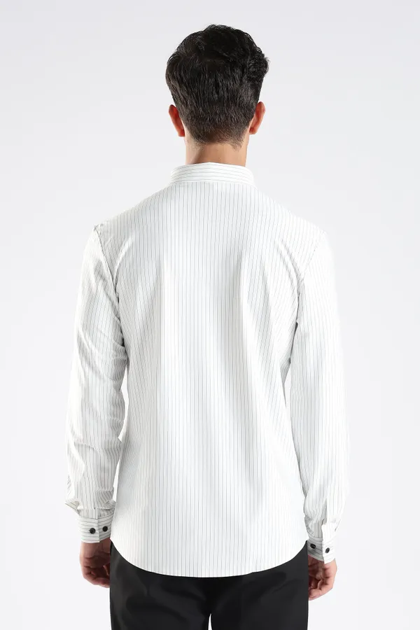 White_Nylon_Spandex_Striped_Shirt_For_Men