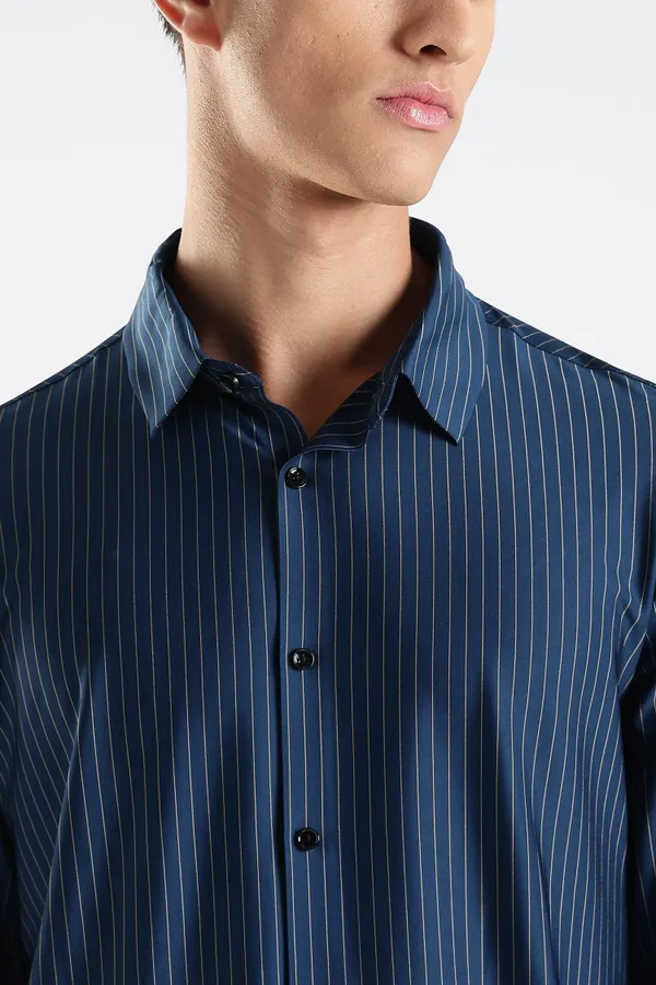 Navy_Blue_Nylon_Spandex_Pinstripe_Shirt_For_Men