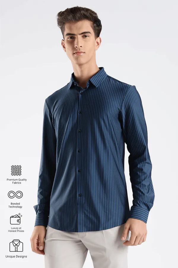 Navy_Blue_Nylon_Spandex_Pinstripe_Shirt_For_Men