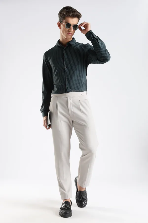 Green_Nylon_Spandex_Pinstripe_Shirt_For_Men