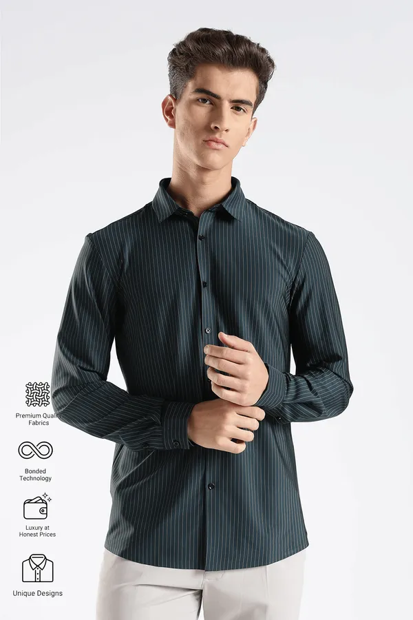 Green_Nylon_Spandex_Pinstripe_Shirt_For_Men