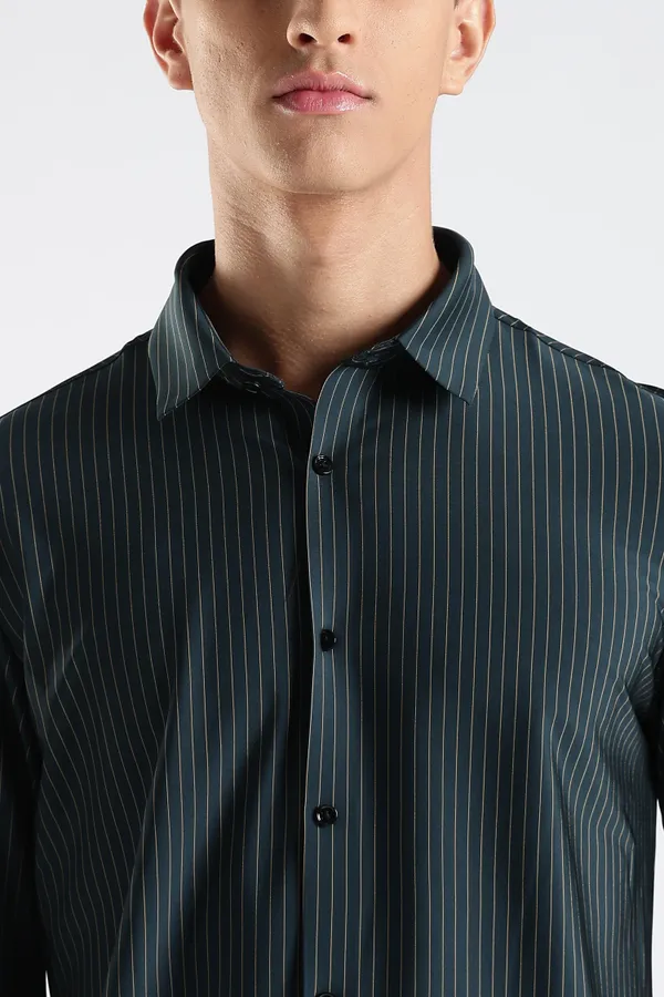 Green_Nylon_Spandex_Pinstripe_Shirt_For_Men