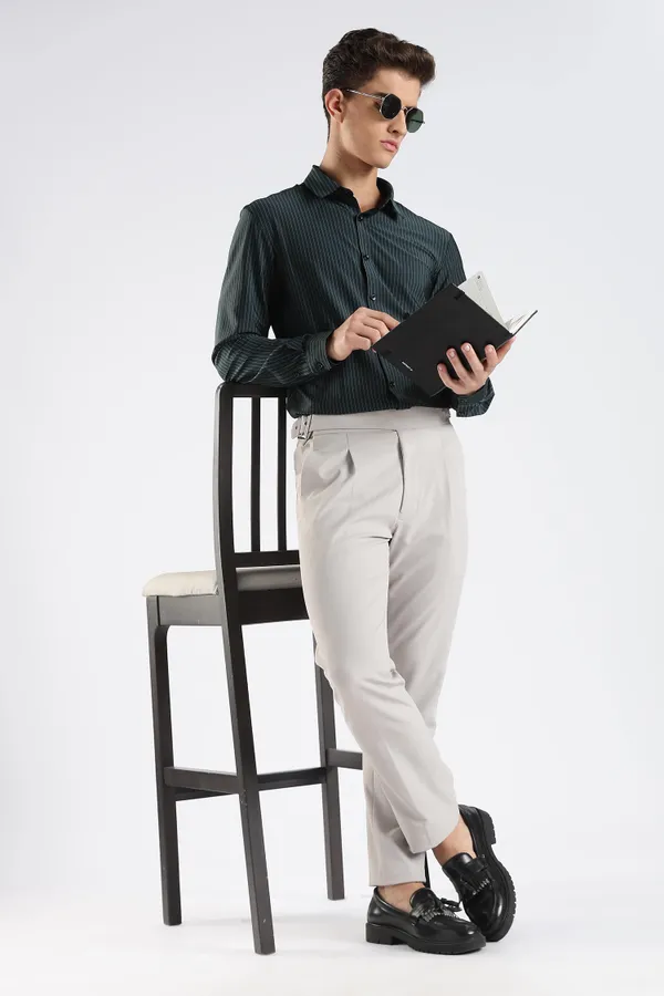 Green_Nylon_Spandex_Pinstripe_Shirt_For_Men