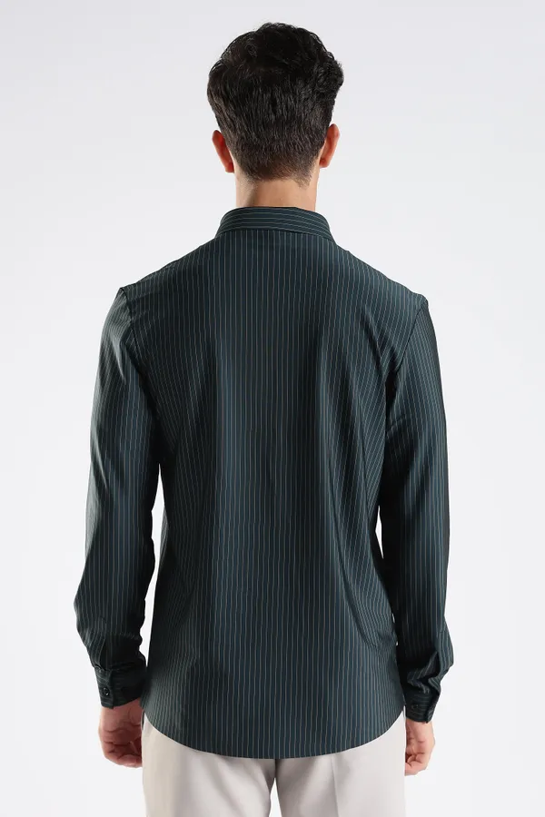 Green_Nylon_Spandex_Pinstripe_Shirt_For_Men