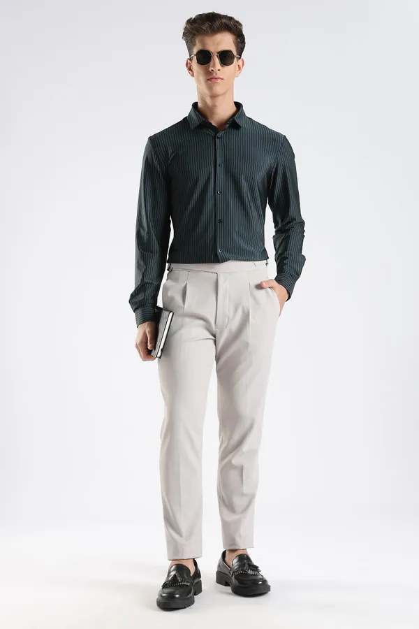 Green_Nylon_Spandex_Pinstripe_Shirt_For_Men