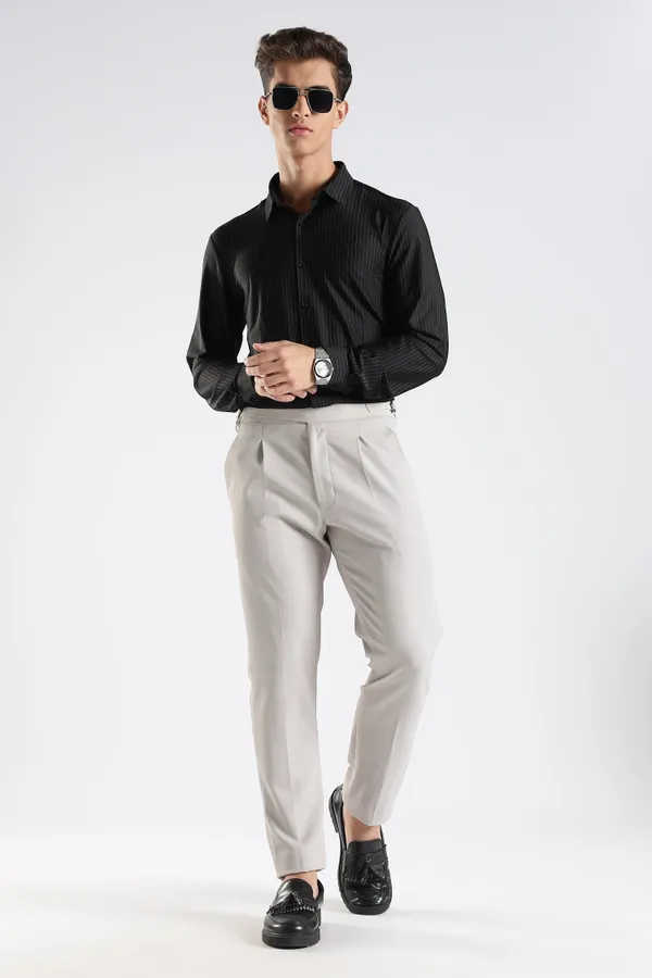 Black_Nylon_Spandex_Pinstripe_Shirt_For_Men