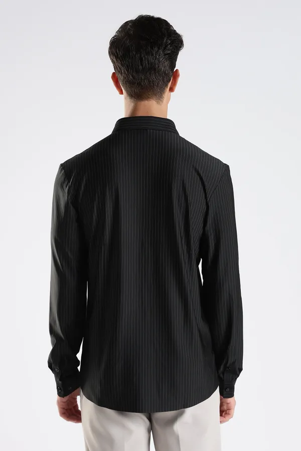 Black_Nylon_Spandex_Pinstripe_Shirt_For_Men