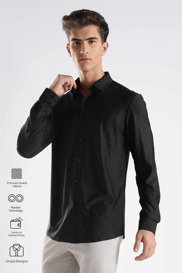 Black_Nylon_Spandex_Pinstripe_Shirt_For_Men