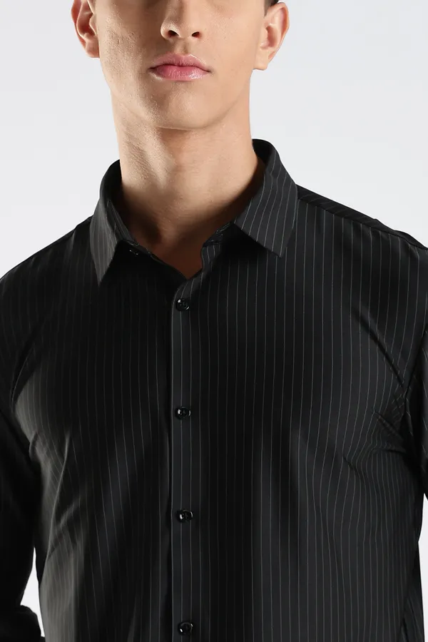 Black_Nylon_Spandex_Pinstripe_Shirt_For_Men