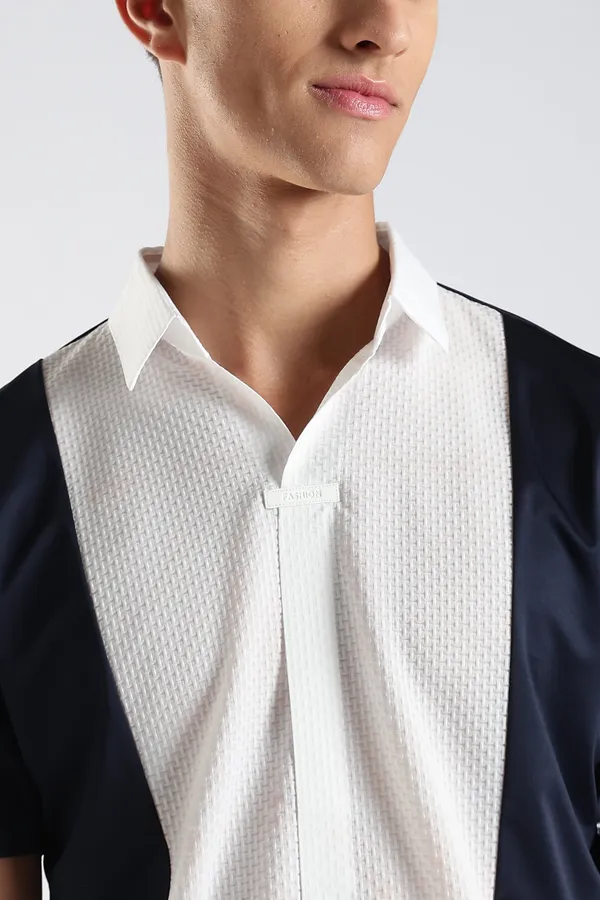 Navy_And_White_Nylon_Spandex_Stitchless_T-Shirt_For_Men