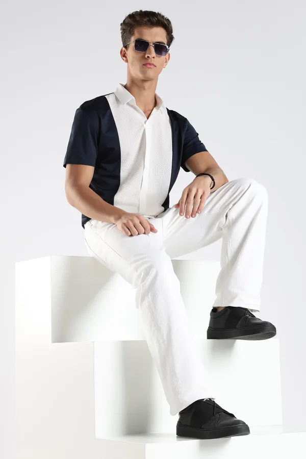 Navy_And_White_Nylon_Spandex_Stitchless_T-Shirt_For_Men