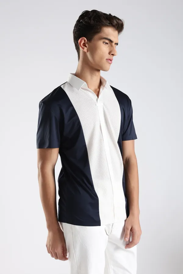 Navy_And_White_Nylon_Spandex_Stitchless_T-Shirt_For_Men