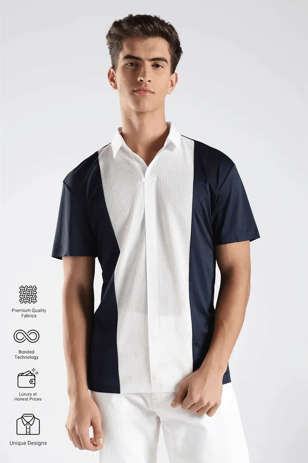Navy_And_White_Nylon_Spandex_Stitchless_T-Shirt_For_Men