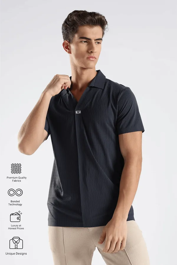 Deep_Navy_Blue_Nylon_Spandex_Stitchless_T-Shirt_For_Men