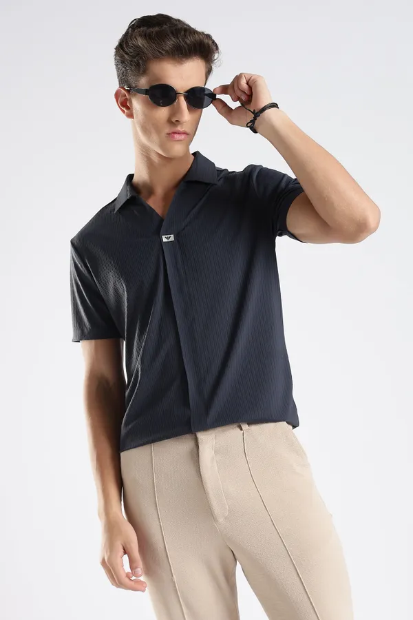 Deep_Navy_Blue_Nylon_Spandex_Stitchless_T-Shirt_For_Men