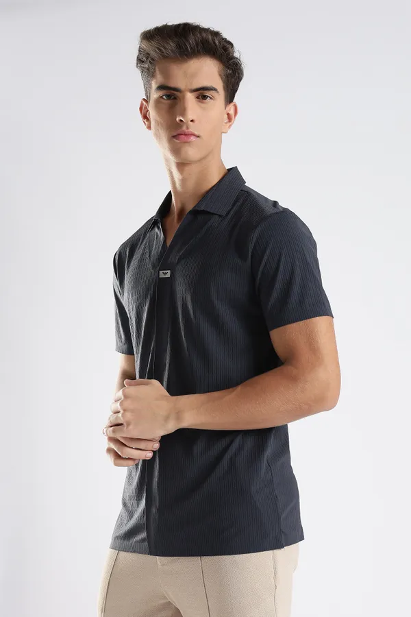 Deep_Navy_Blue_Nylon_Spandex_Stitchless_T-Shirt_For_Men